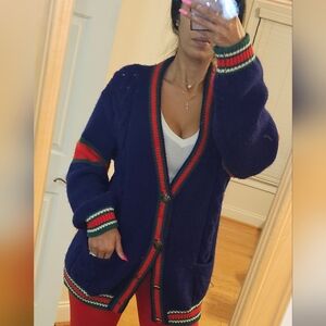 Gucci Wool Striped Initial Cardigan Sweater Retail $1K Med